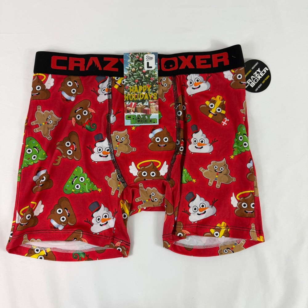 Crazy Boxer Mens Christmas Poop Emoji Holiday Boxer Briefs‎ Red Size Large NWT